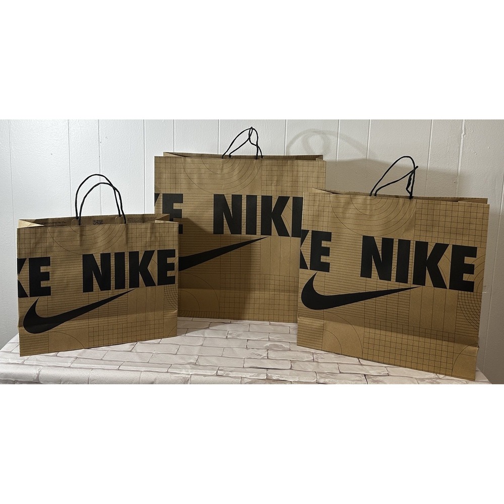 NEW Box Of 150 NIKE Swoosh Medium Brown Recycled Paper Retail Shopping Gift Bags